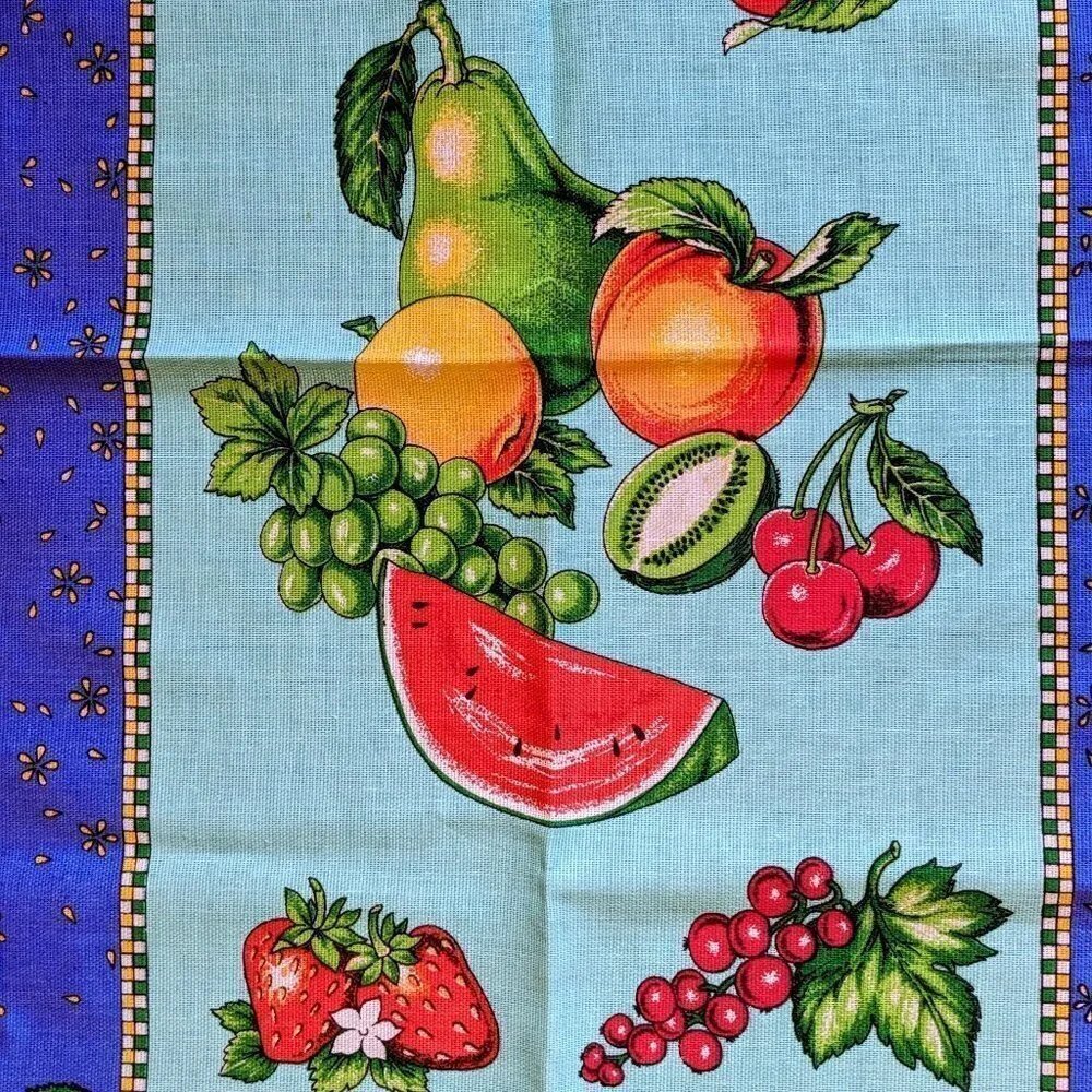 Fruit Theme Kitchen Tea Towel & Pot Holders Set (5pc) 1960s